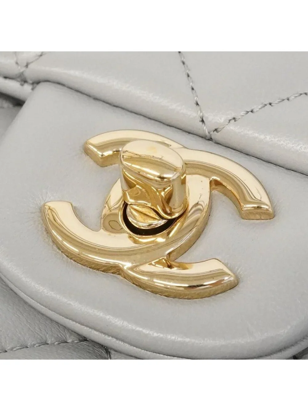 Chanel Shoulder Bag Quilted Lambskin Gray Champagne Gold